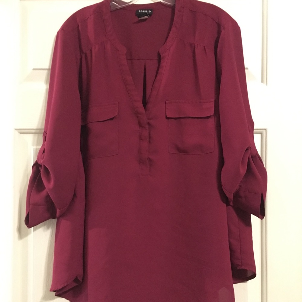 Torrid Burgundy 3/4 Sleeve Blouse
